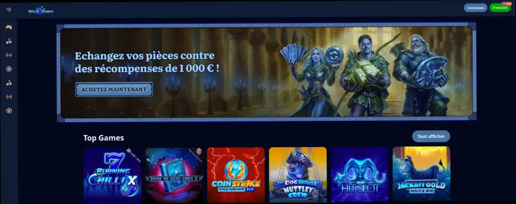 Wild Robin Casino - 100% Jusqu'à 500€ Et 200 Tours Gratuits